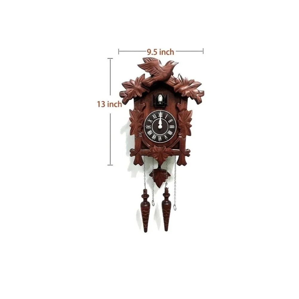 Cuckoo Clock Vintage Large Wooden Wall Clock Handcrafted 13x9.5 Inch Brown